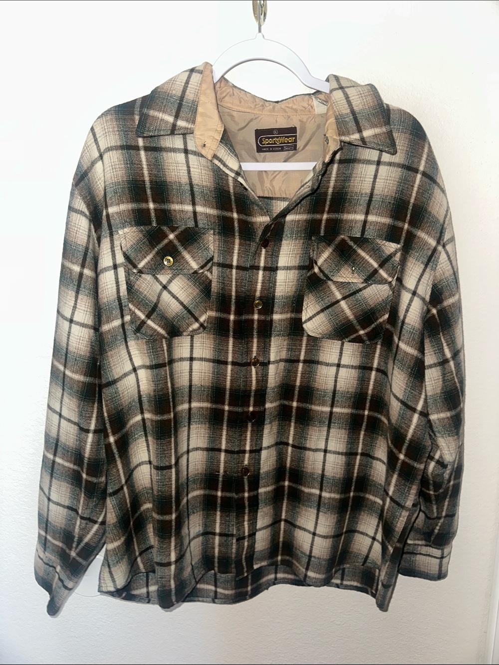 SportSwear Plaid Shacket in Beige & Black